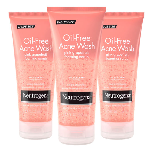 Neutrogena Oil Free Pink Grapefruit Acne Face Wash with Vitamin C, 2% Salicylic Acid Acne Treatment, Gentle Foaming Facial Scrub to Treat & Prevent