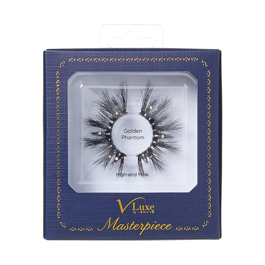 Vluxe by iEnvy Lashes with Rhinestones Masterpiece Mink Lashes, Diamond False Eyelashes (Golden Phantom)