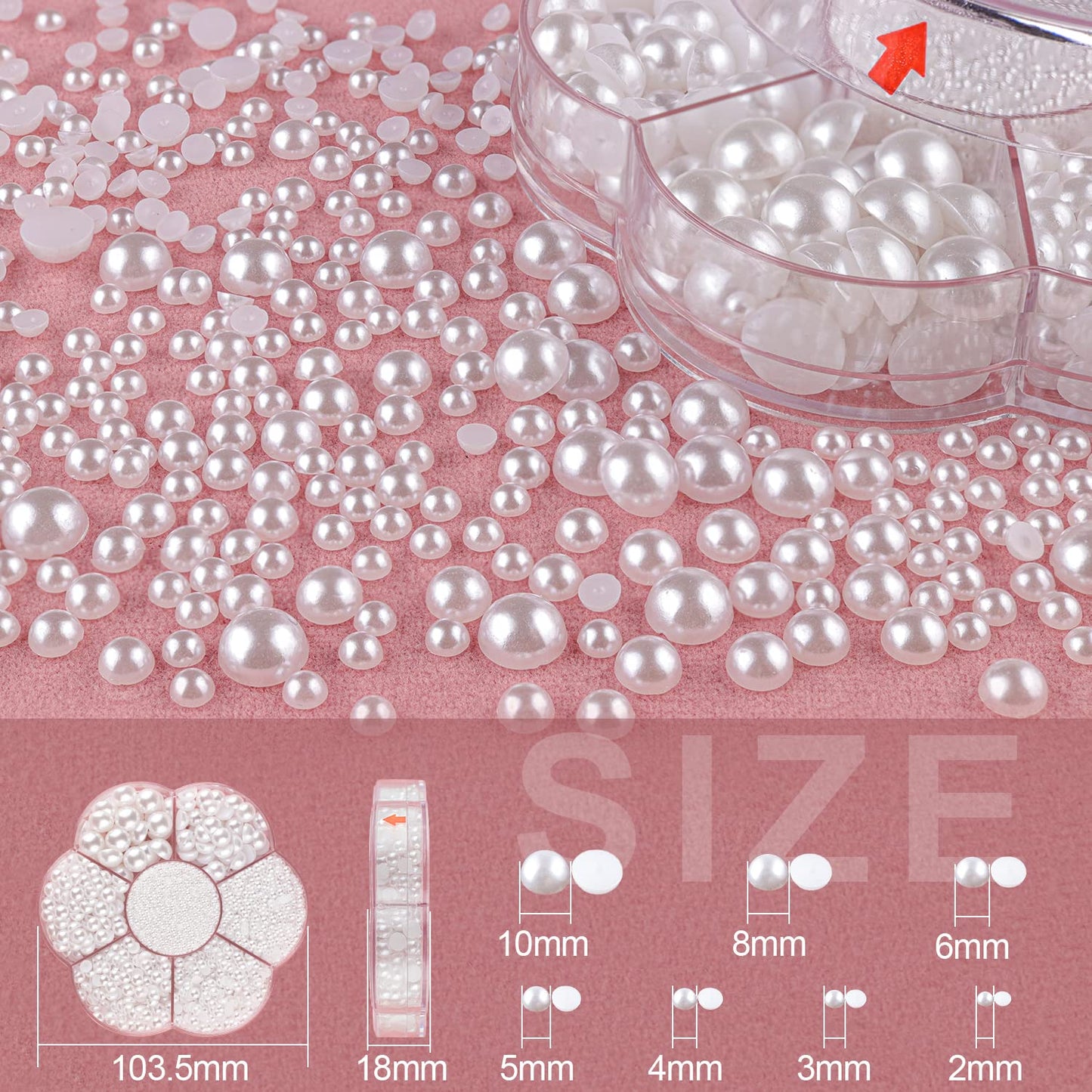 Nail Art Flat Back Half Round Pearl Kits 3, Mixed Sizes 6000 Pcs White Small Pearls for Nails with Picking Tools for Graduation Cap Decorations Home