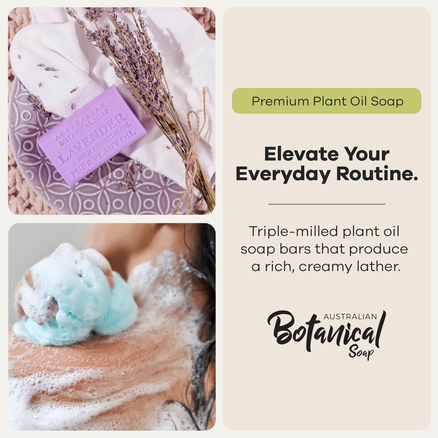 Australian Botanical Soap, 6.6 OZ, Lavender and Essential Oil, Triple Milled Bars made with a Natural Soap Base and Enriched with Organic Shea Butter