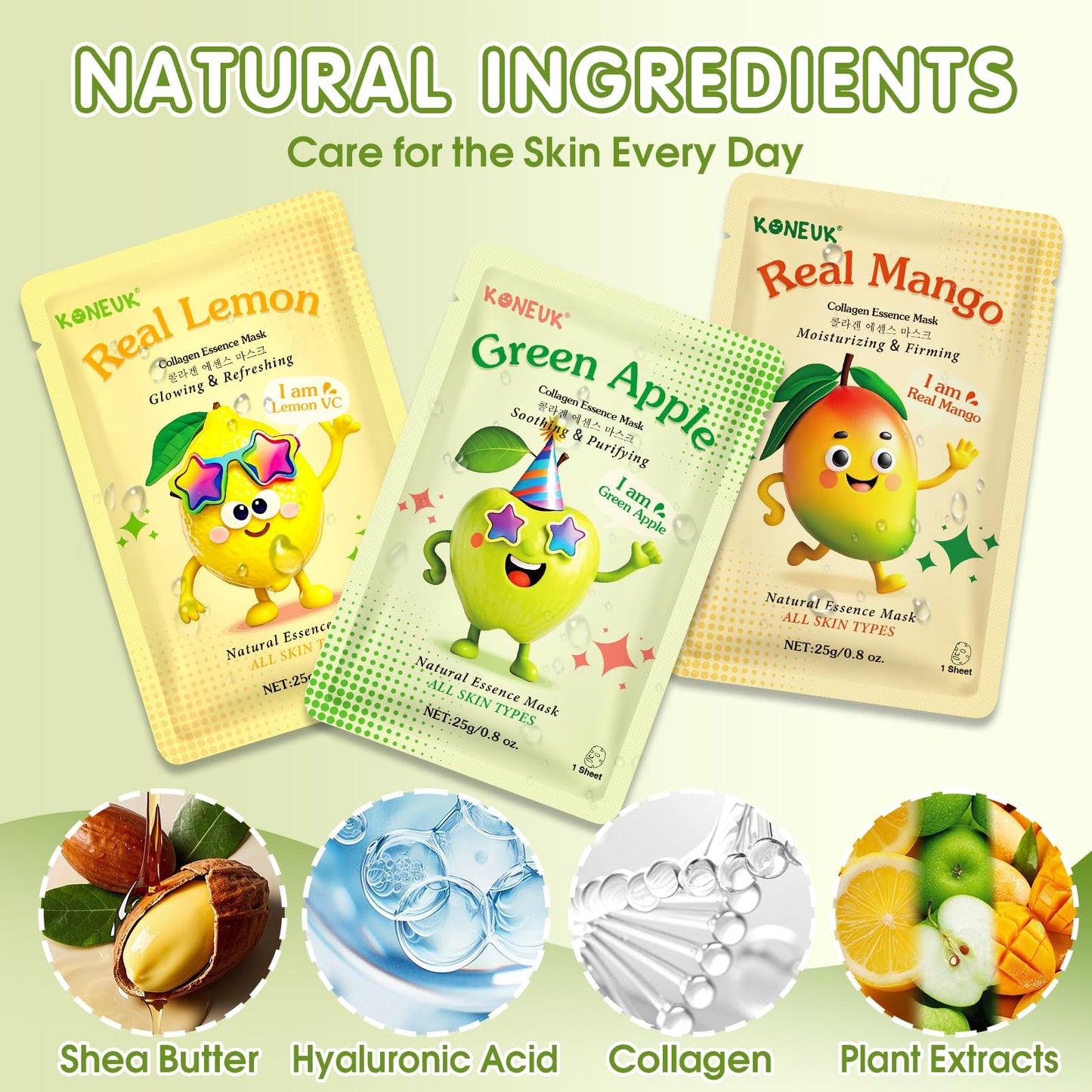 56 Pack Fruit Collagen Face Masks Skincare for Teens Girls, Sheet Face Mask Skin Care for Kids, Bulk Hydrating Facial Masks for Women, Face Mask Set Beauty and Personal Care KONEUK