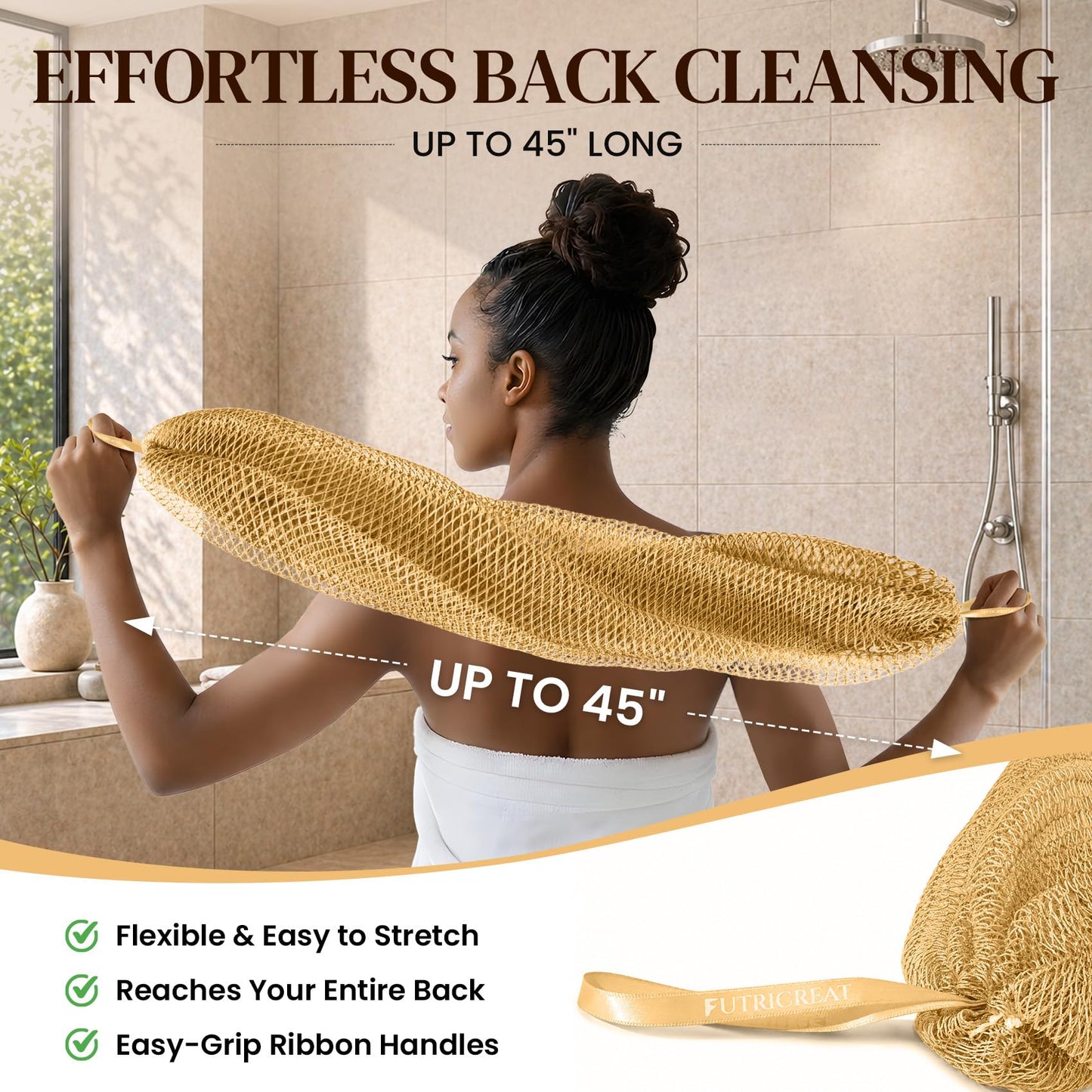 4 Pack African Net Sponge Authentic, Exfoliating Washcloth, Body & Back Scrubber, Better Alternative to Traditional Loofahs, Perfect for Daily Shower Beauty and Personal Care FUTRICREAT