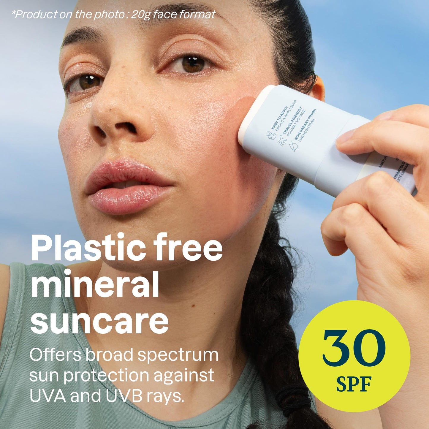 ATTITUDE Mineral Sunscreen Face Stick for Sensitive Skin, SPF 30, EWG Verified, Plastic-Free, Broad Spectrum UVA/UVB Protection with Zinc Oxide
