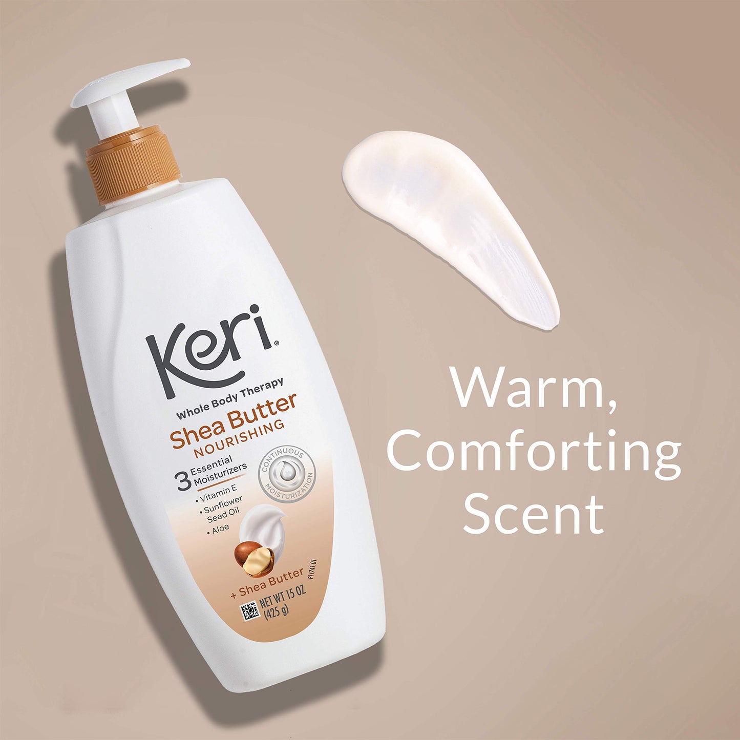 Keri Whole Body Therapy Original Shea Butter Lotion, Continuous Moisturization, 3 Essential Moisturizers (Vitamin E, Aloe and Sunflower Seed Oil) 15