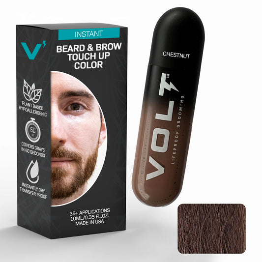 VOLT Grooming Temporary Instant Beard Color for Men, Quick Drying Plant-Based Brush On Beard, Hair, Mustache & Eyebrow Color, Safe for Sensitive Skin