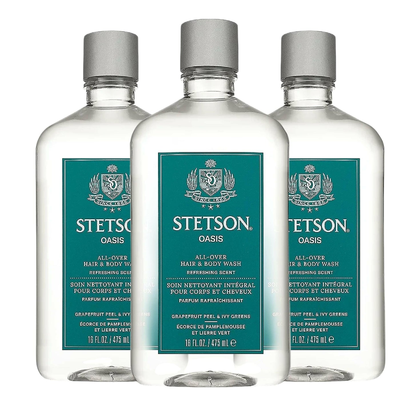 SCENT BEAUTY STETSON Personal Care All Over Hair & Body Wash Moisturizing Body Wash & Shampoo - 16 oz - 3 Pack - Oasis