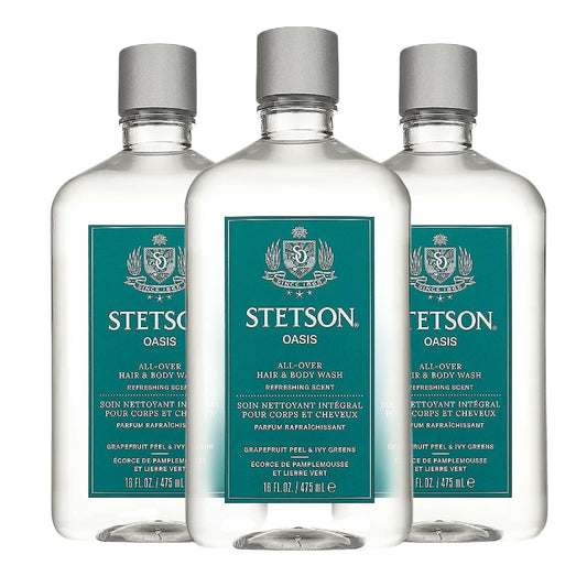 SCENT BEAUTY STETSON Personal Care All Over Hair & Body Wash Moisturizing Body Wash & Shampoo - 16 oz - 3 Pack - Oasis