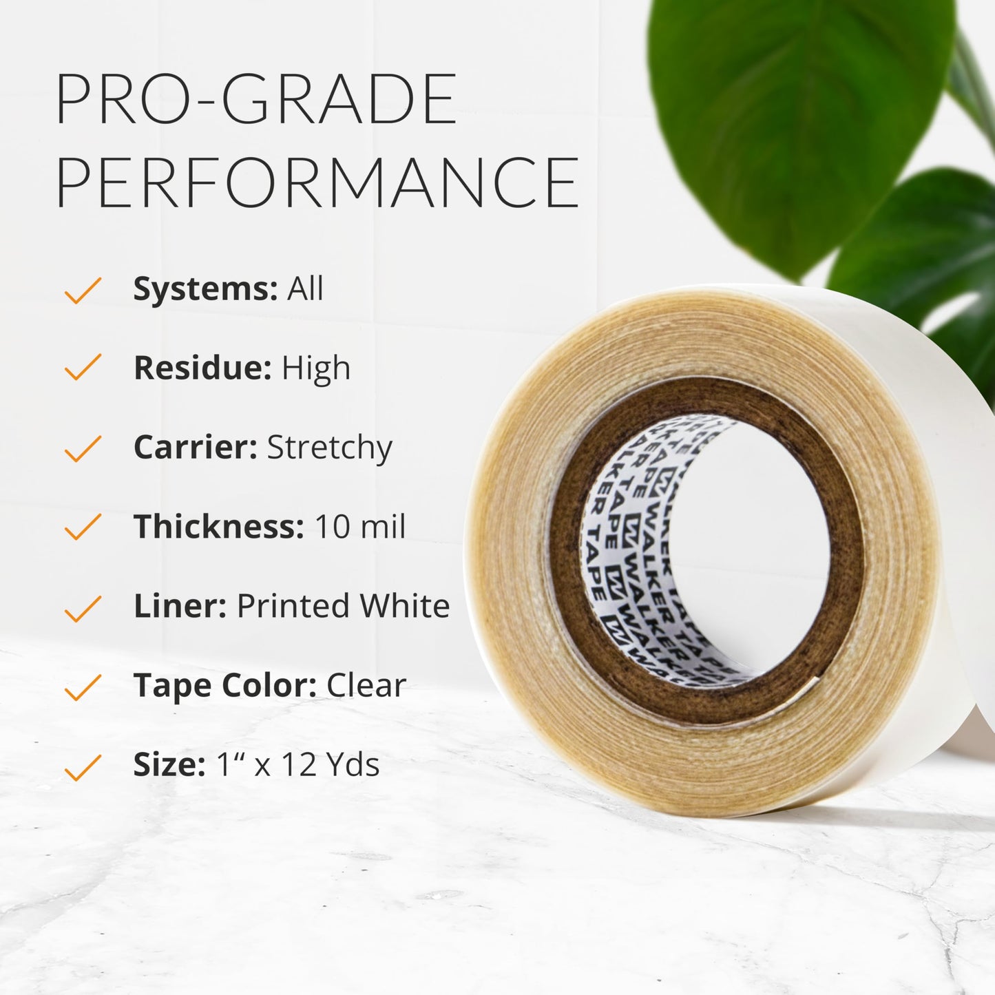Walker Tape No-Shine Hair System Tape Roll 1" x 12 Yards, Double Sided Wig Adhesive for Lace Systems, Toupees, and Natural Human Extensions, Strong