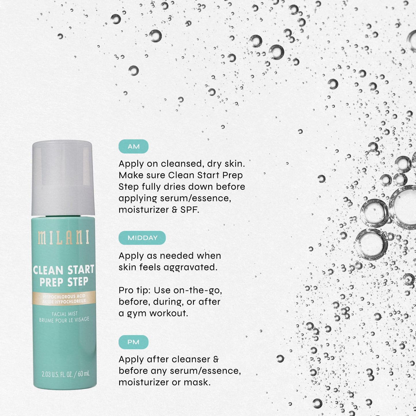 Milani Clean Start Prep Step Hypochlorous Acid Facial Mist - Purifying & Soothing Redness Relief Spray - Electrolyte-Infused Hydrating Skin Prep