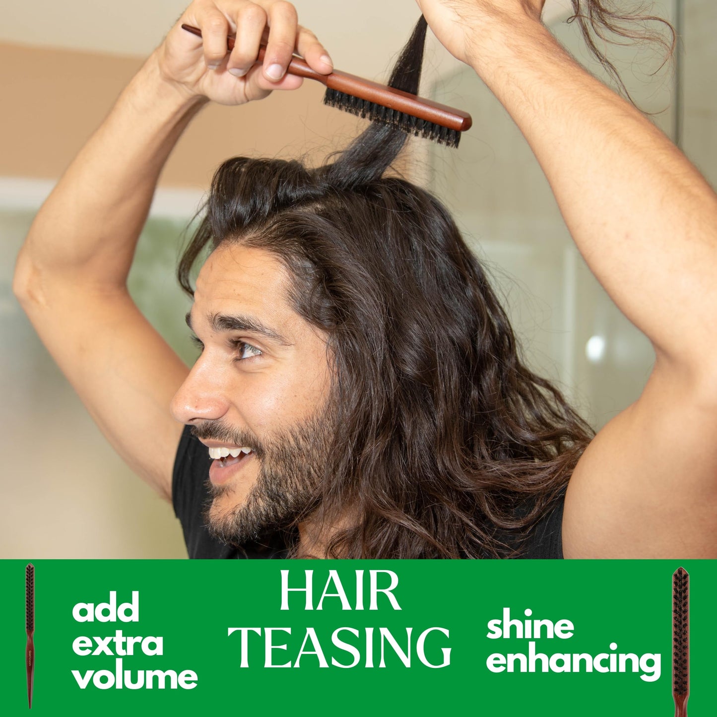 GranNaturals Teasing Boar Bristle Hair Brush for Women - Slick Back Comb with Rat Tail Pick for Hair Sectioning Used for Edge Control, Backcombing