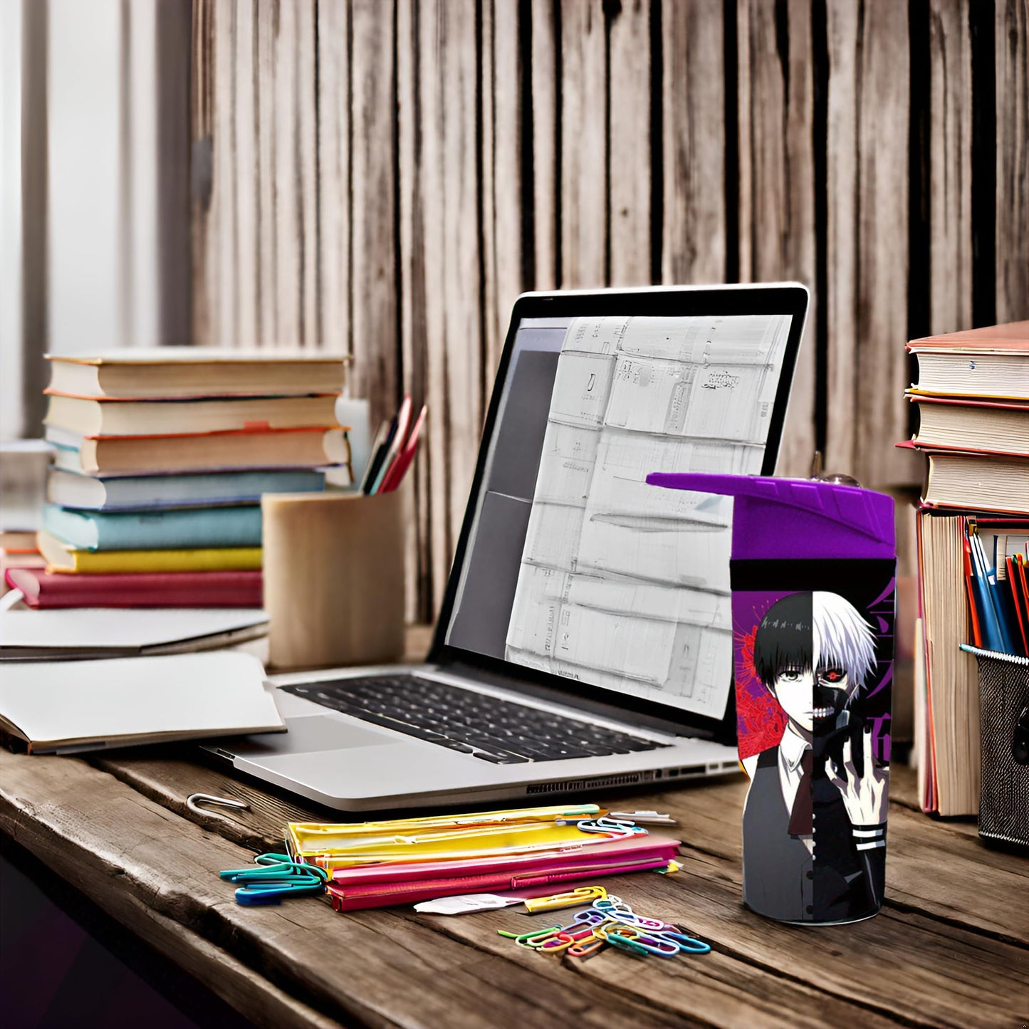 Surreal Entertainment Anime Character Water Bottle with Purple Lid, 16 oz