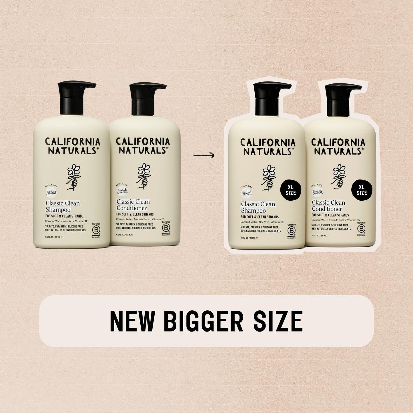 California Naturals Classic Clean Toasted Coconut Shampoo and Conditioner Set, Hair Care for Women & Men, Natural, Vegan, Cruelty, Silicone, Paraben