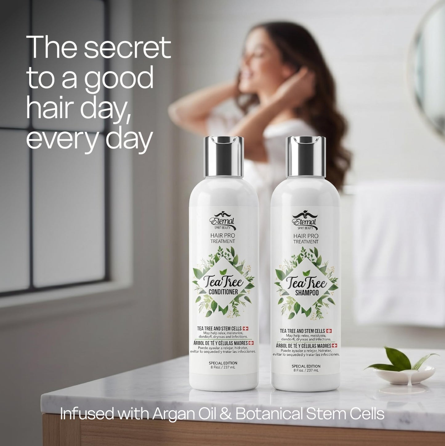 Eternal Spirit Beauty Hair Pro Tea Tree Set - Shampoo & Conditioner with Stem Cells, Argan Oil & Keratin - Revitalizing Scalp Care & Intensive
