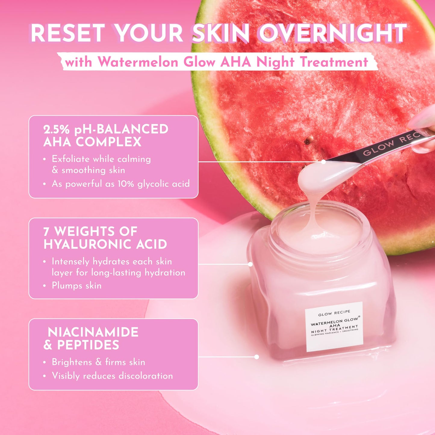 Glow Recipe Watermelon Glow AHA Night Treatment, Travel Size Overnight Mask, AHA Exfoliating Treatment with Glycolic + Lactic Acid, Hyaluronic Acid +