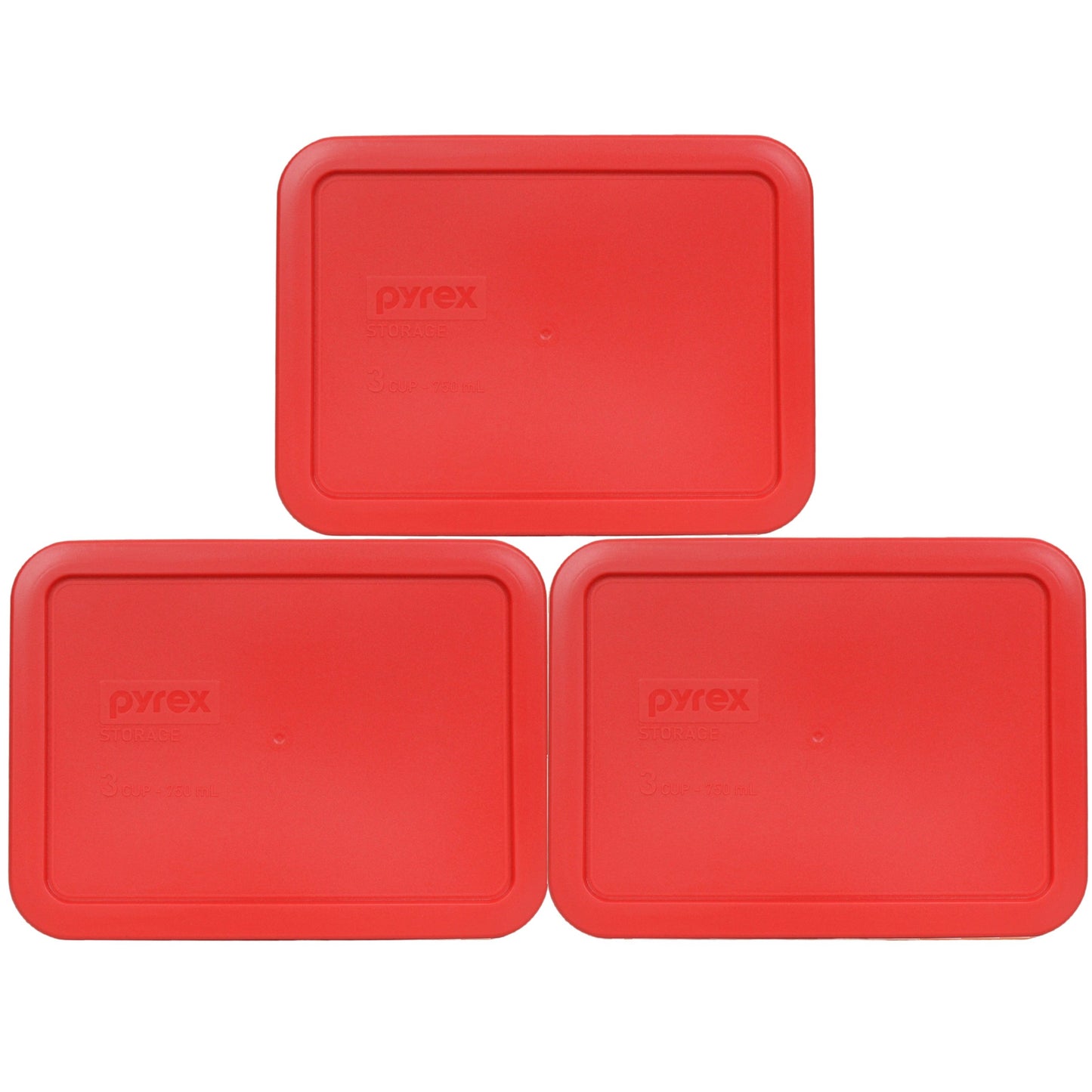 Pyrex 7210-PC 3-Cup Red Food Storage Replacement Lid (3-Pack) - Made in USA
