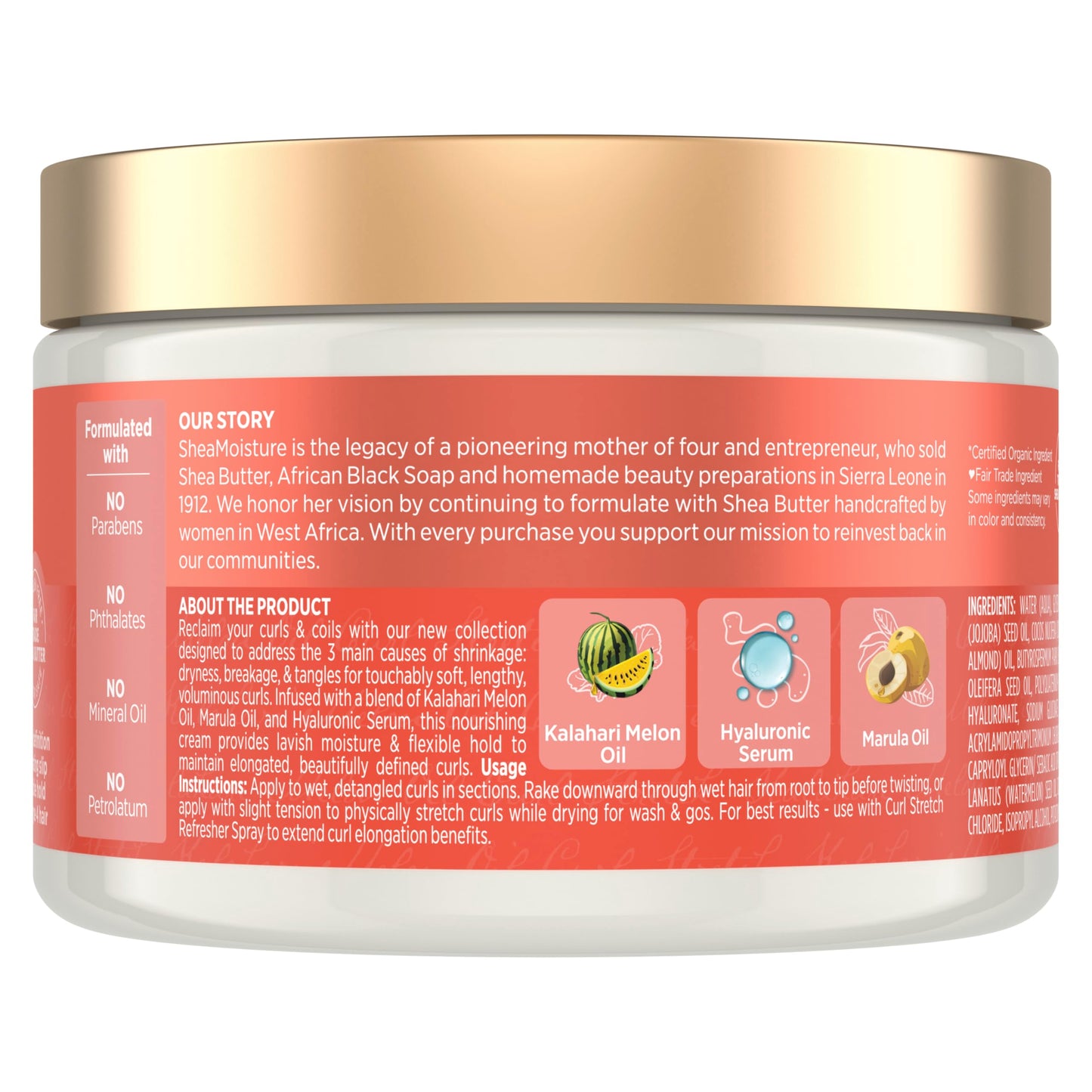 SheaMoisture Curl Stretch Multi-tasking Volume Cream Kalahari Melon Oil and a Tropical Vacation Scent With Hydrating Hyaluronic Serum, Defines Type 4