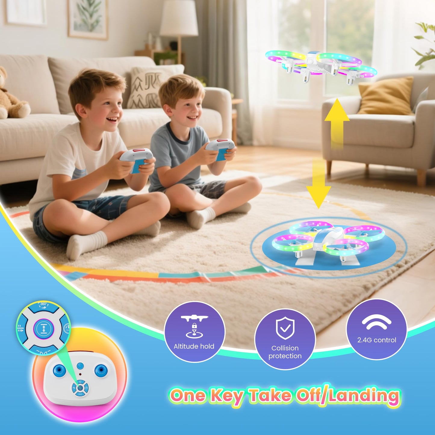 Mini Drone for Kids and Beginners with Fancy LED & Altitude Hold,Birthday Gift for Boys Girls,RC Drone with Propeller Protection,360°Flips,3 Speed…