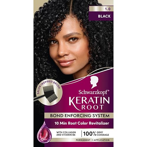 Schwarzkopf Keratin Color Root Permanent Hair Color Kit, Black, 1 Application - Salon Inspired Permanent Hair Dye, for up to 80% Less Breakage vs