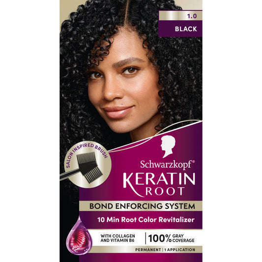 Schwarzkopf Keratin Color Root Permanent Hair Color Kit, Black, 1 Application - Salon Inspired Permanent Hair Dye, for up to 80% Less Breakage vs