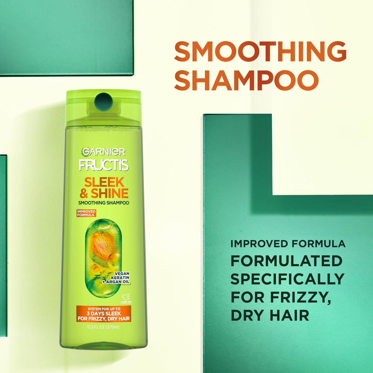 Garnier Fructis Sleek & Shine Full + Travel Size Shampoo (12.5 & 3 Fl Oz) + Conditioner (12 & 3 Fl Oz) Set for Frizzy, Dry Hair, Plant Keratin + Argan