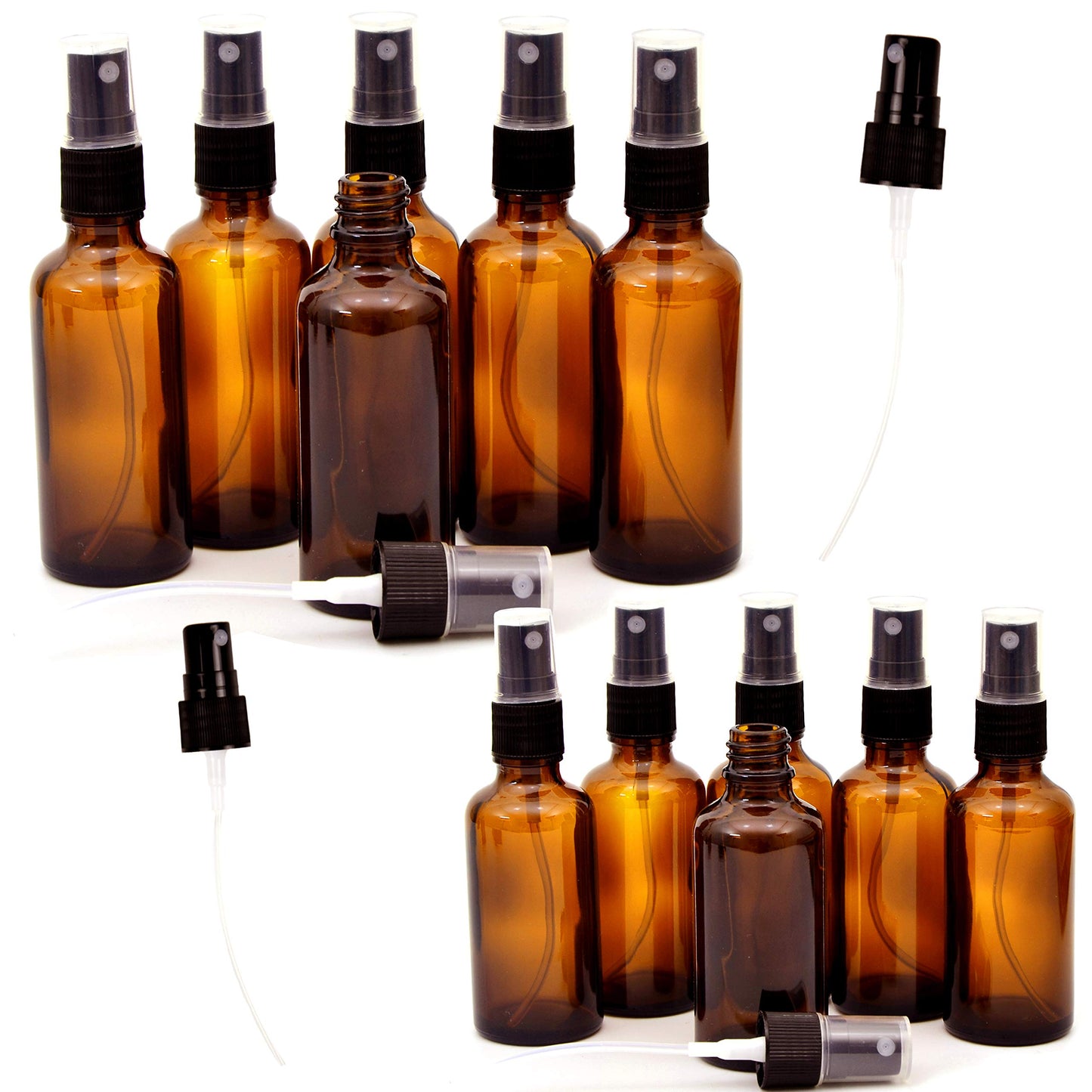 Youngever 12 Pack Empty Amber Glass Spray Bottles, 6 Pack 4 Ounce and 6 Pack 2 Ounce Refillable Containers for Essential Oils, Cleaning Products
