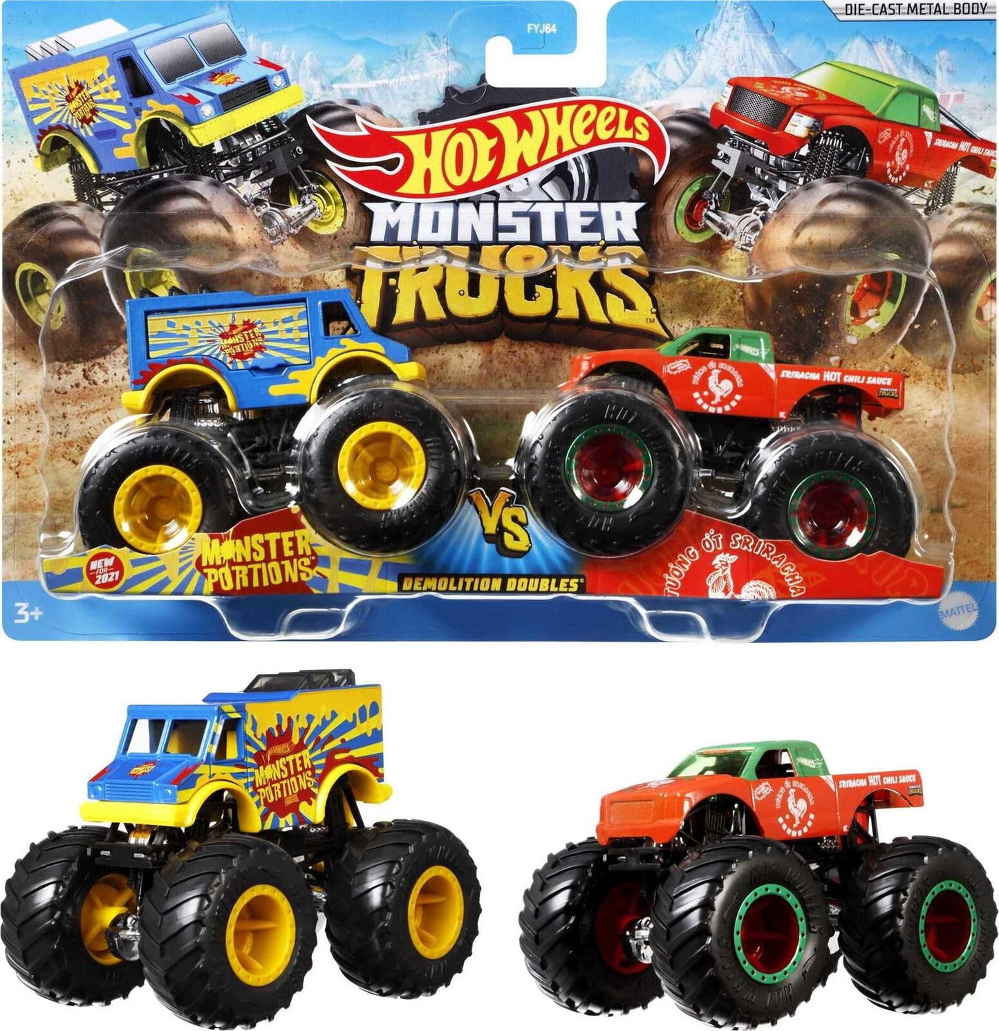 Hotwheels Monster Trucks Monster Portions Vs Sriracha, Demolition Doubles