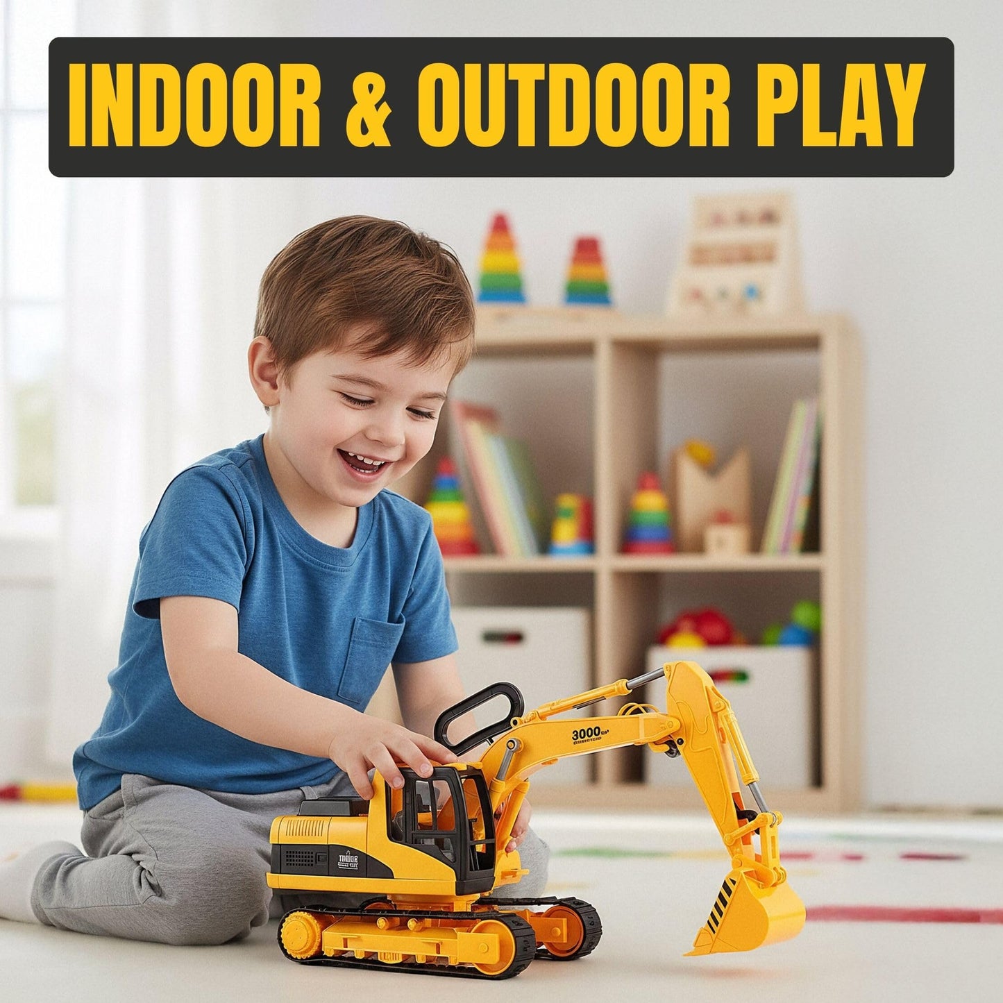 Liberty Imports 15" Oversized Construction Truck Toys for Kids - 1:22 Scale Friction Powered Vehicles with Realistic Moving Parts (Excavator)