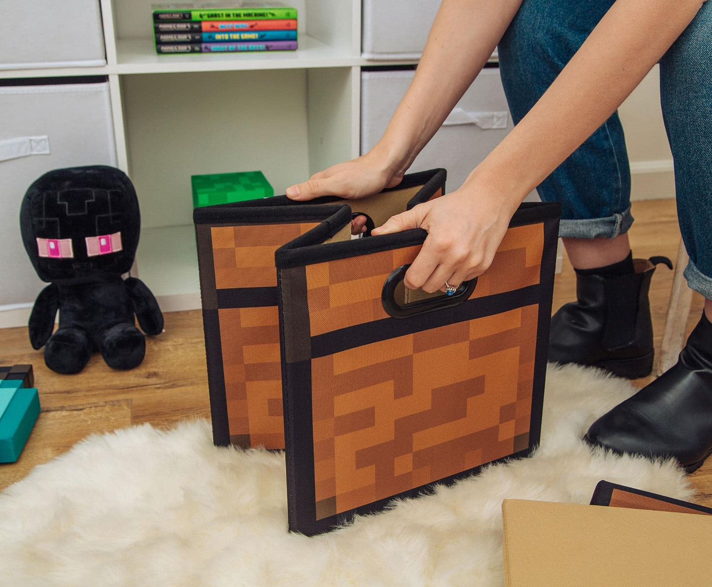 Minecraft Brown Chest 13-Inch Storage Bin Chest With Lid | Foldable Fabric Basket Container, Cube Organizer With Handles, Cubby For Shelves, Closet…