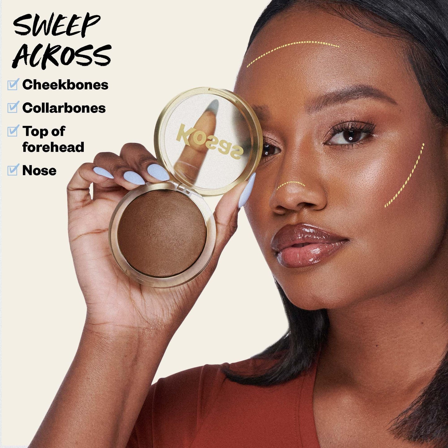 Kosas The Sun Show Glowy Warmth Baked Bronzer - Talc-Free Powder Bronzer for Face, Buildable Color, Natural Glow, Lightweight Finish, Paradise