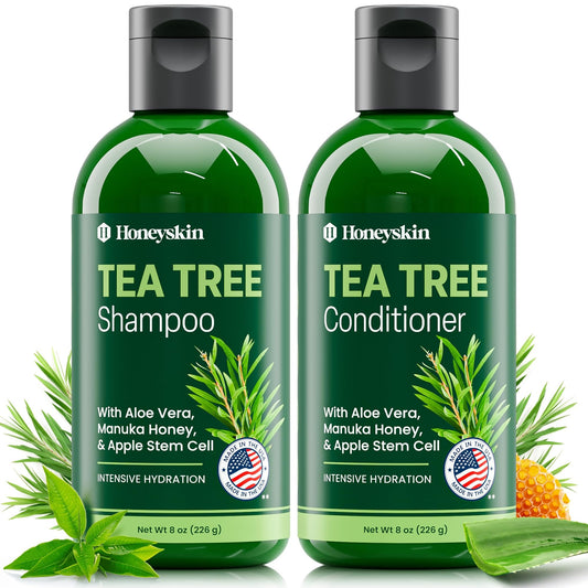Tea Tree & Honey Shampoo & Conditioner Set - Dandruff Treatment With Organic Tea Tree Oil - Itchy Scalp Treatment for Women & Men - Sulfate