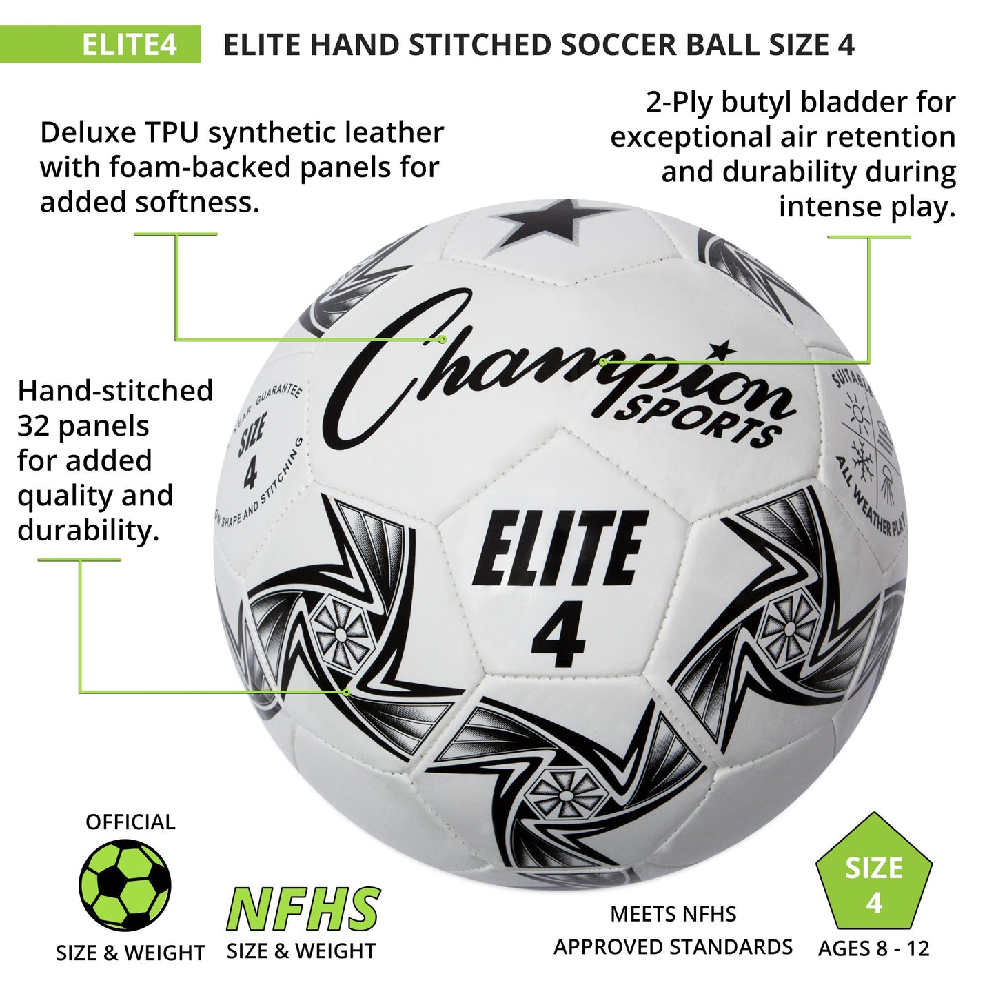Champion Sports Elite Soccer Ball, Size 4
