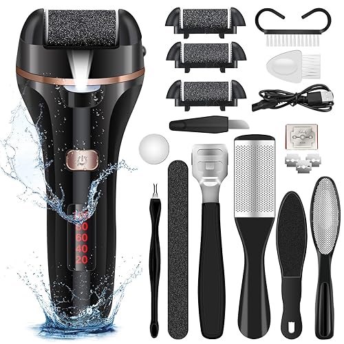 MOREVAC Electric Foot File Callus Remover, Rechargeable Pedicure Tools Foot Care Kit, Callus Remover for Feet with 3 Roller Heads,2 Speed for Remove