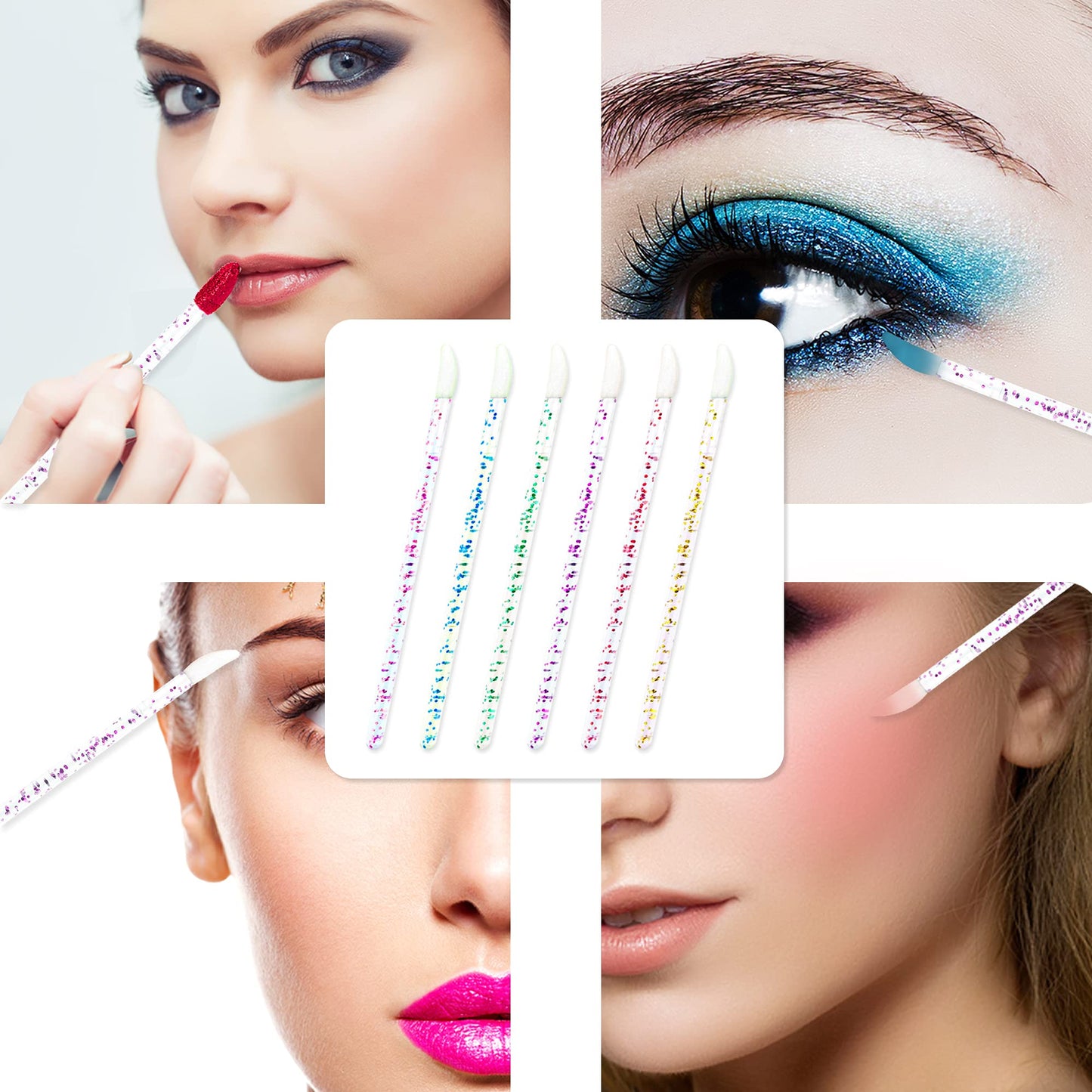 300PCS Glitter Crystal Lip Brush, Disposable Crystal Lip Brushes Tool Kits Lip Gloss Applicators Make Up Brush Lipstick Gloss Wands Makeup Applicators