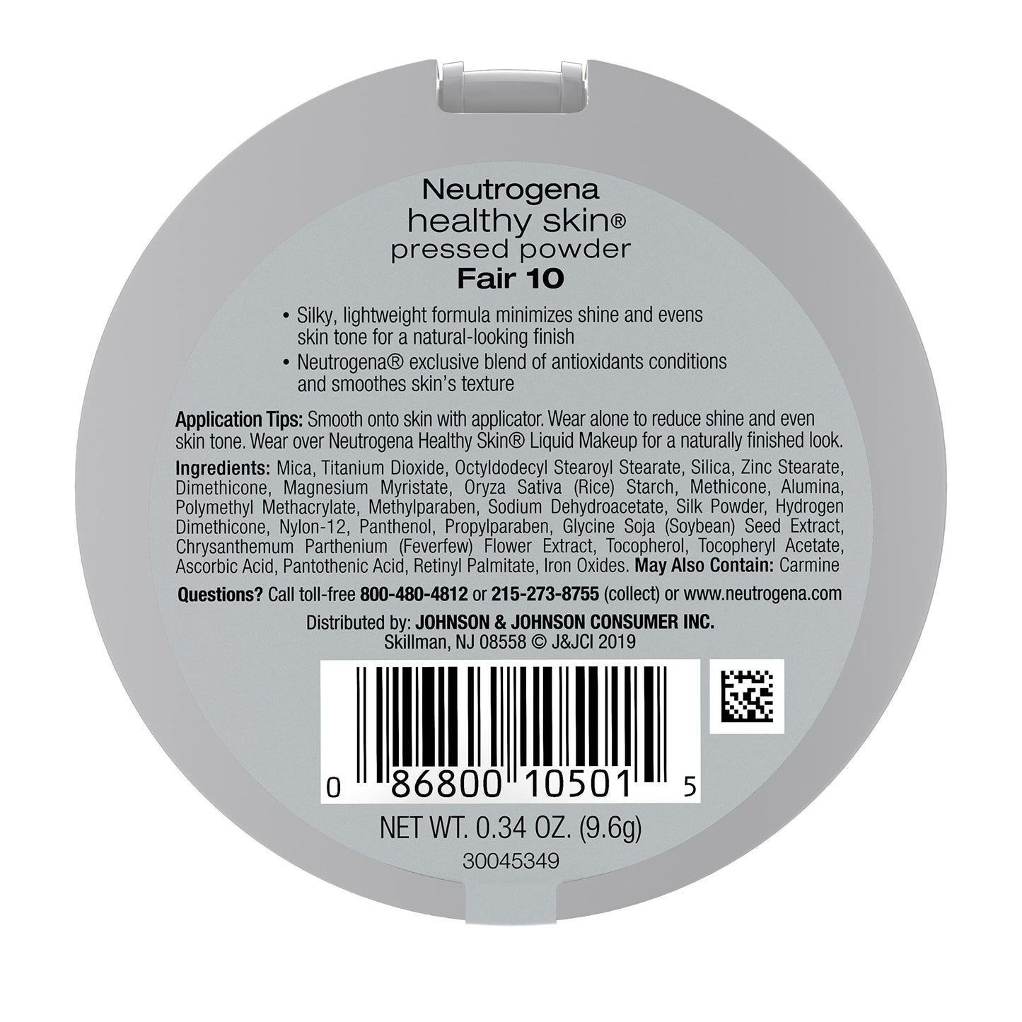 Neutrogena Healthy Skin Pressed Makeup Powder Compact with Antioxidants & Pro Vitamin B5, Fair 10,.34 oz, Pack of 2