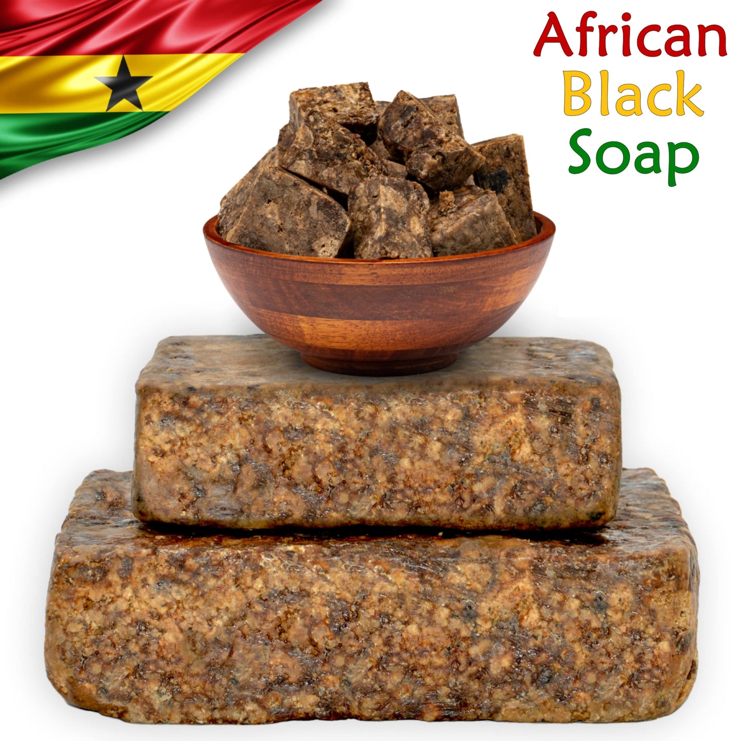 Raw African Black Soap 1 lb. Bar From Ghana 100% Pure Natural Acne Treatment, Aids Eczema & Psoriasis Therapy, Dry Skin, Scar Removal, Pimples