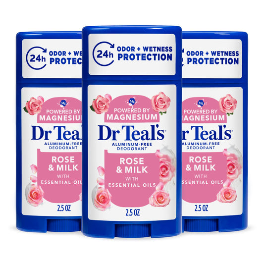 Dr Teal's Aluminum-Free Deodorant, Rose & Milk with Essential Oils, 2.5 oz (Pack of 3) Beauty and Personal Care Dr Teal's