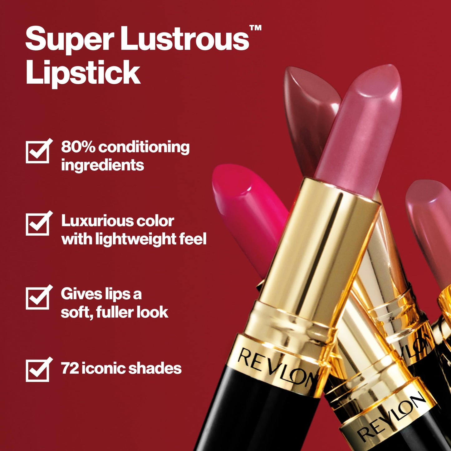 Revlon Super Lustrous Lipstick, Creamy Formula For Soft, Fuller-Looking Lips, Moisturized Feel, 046 Bombshell Red, 0.15 oz