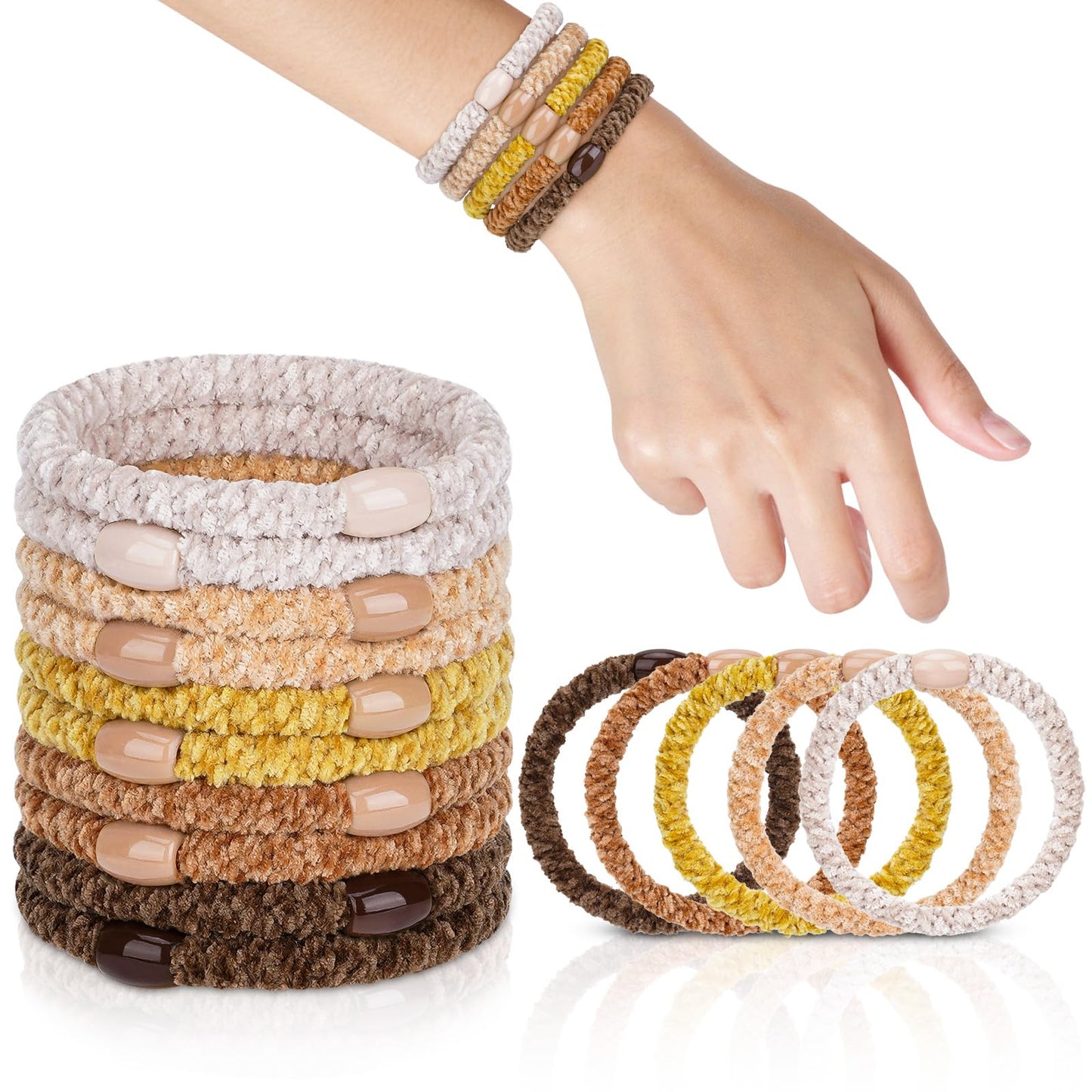 FORENEE Braided Hair Ties No Damage, 10 Pcs Soft Plush Hair Bands for Women's Hair, Bracelet Hair Elastics & Ponytail Holders for Thick Hair - Terra Beauty and Personal Care forenee Default Title