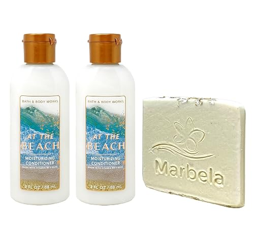 Bath & Body Works At The Beach 2 Pack Mini Moisturizing Conditioner Bundle with a Natural Oats Sample Soap - Travel Size