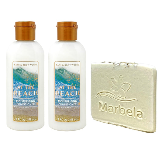 Bath & Body Works At The Beach 2 Pack Mini Moisturizing Conditioner Bundle with a Natural Oats Sample Soap - Travel Size