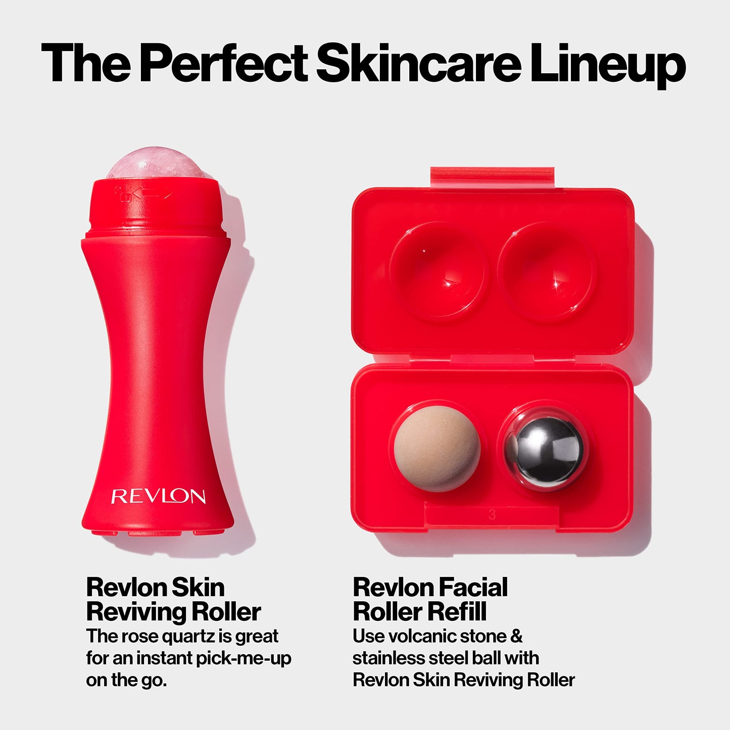 Revlon Oil Absorbing & Cooling Facial Roller Refill Pack with Volcanic & Stainless Steel Stones in Storage Case, Eco-Friendly, Easy to Clean, 1 count