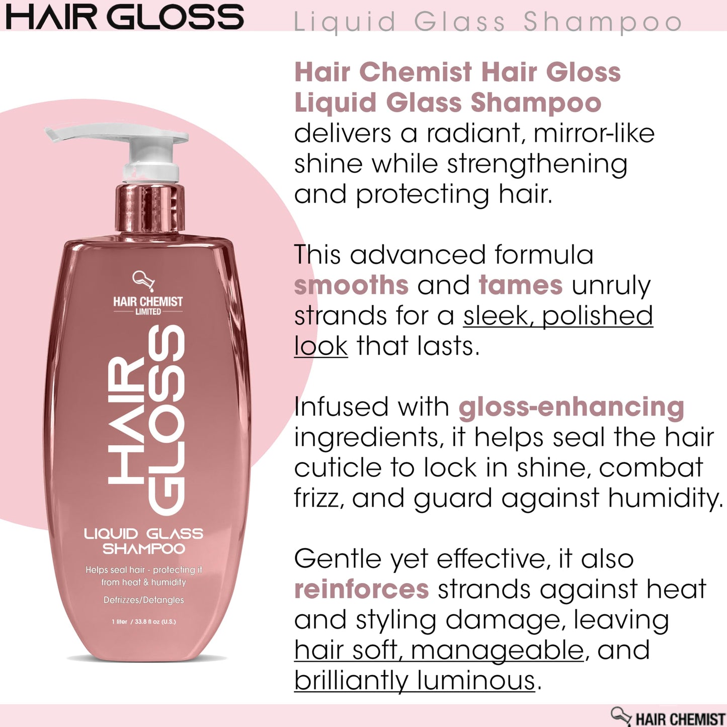 Hair Chemist Hair Gloss Liquid Glass 3-PC Volumize & Curl Set - Includes 33.8oz Shampoo, 33.8oz Conditioner & 8oz Hair Mousse Set (3-PC SET)