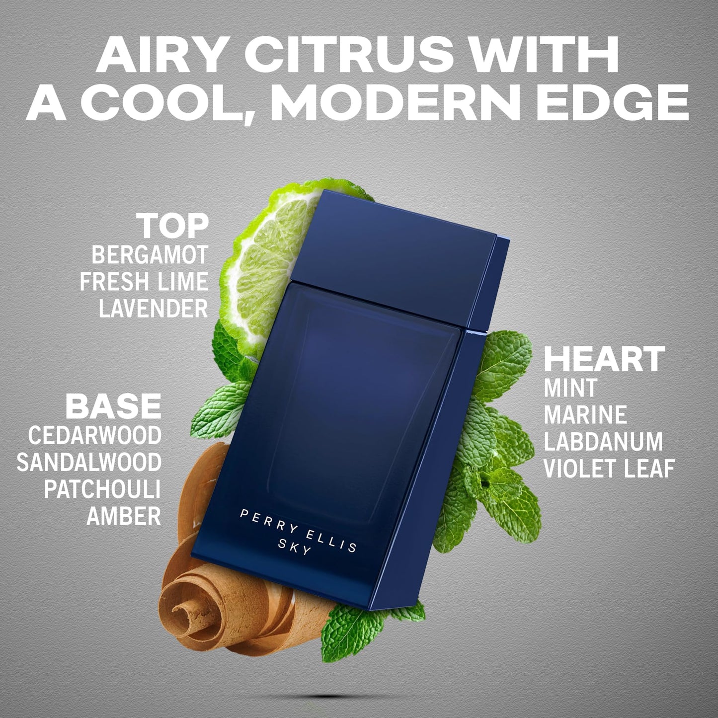 Perry Ellis Sky Eau De Toilette Spray for Men - Mens Cologne, Long Lasting Perfume, EDT, Fragrance with Notes of Bergamot, Lime & Cedarwood - 3.4 fl