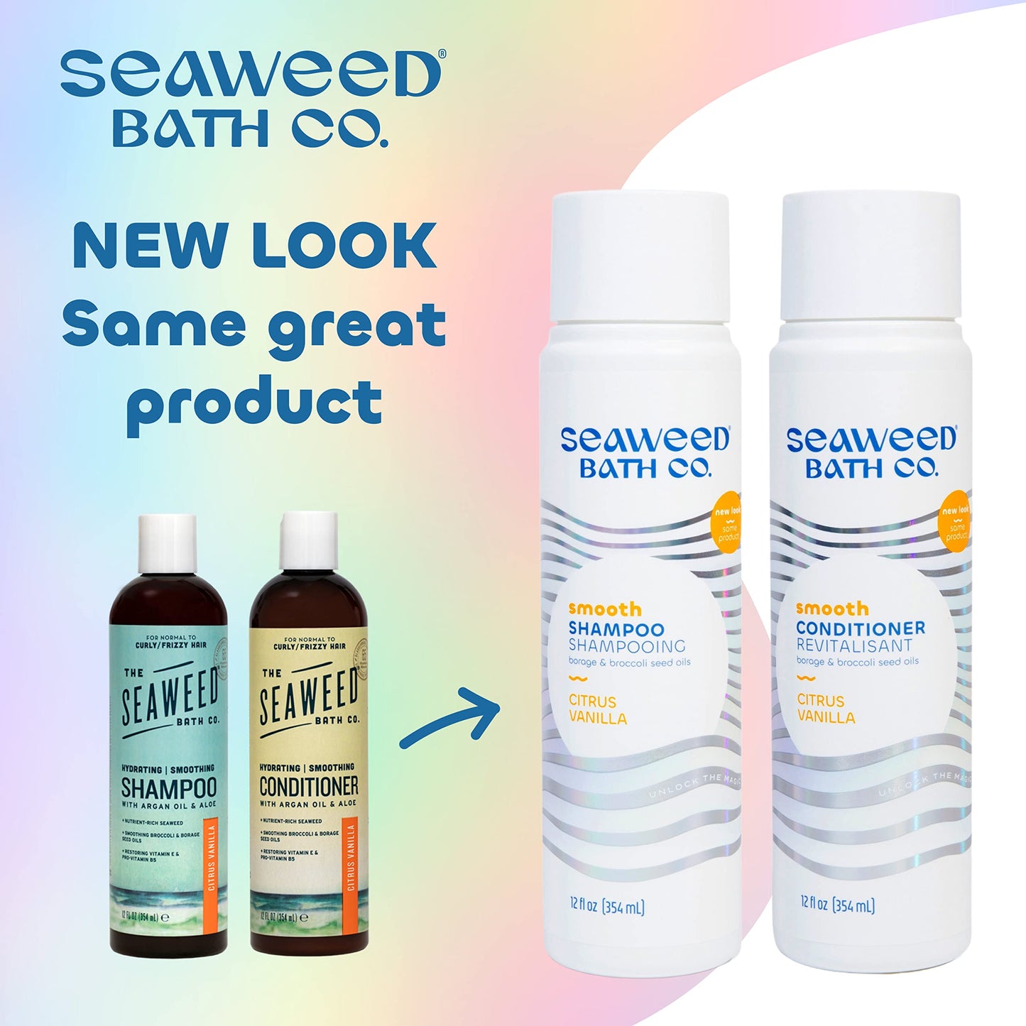 Seaweed Bath Co. Smooth Shampoo and Conditioner Set - Citrus Vanilla - Hydrate With Aloe, Borage Oil, and Broccoli Seed Oil for Sleek, Shiny Hair - 12