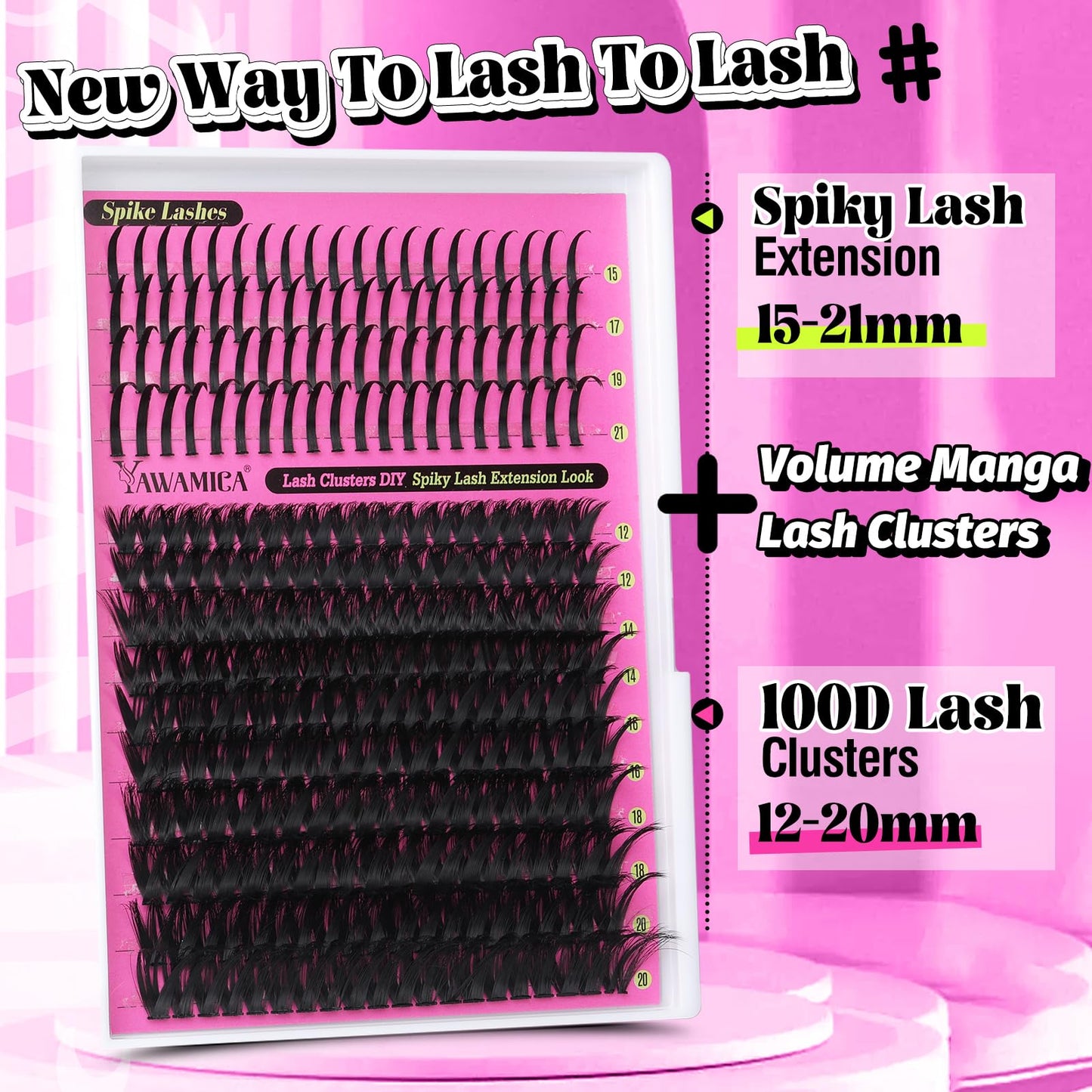 Yawamica 100D Volume Lash Clusters 12-20mm with 15-21mm Spike Individual Lashes DIY Manga Lashes Clusters D Curly Wispy Eyelash Clusters Fairy Cluster Beauty and Personal Care Yawamica