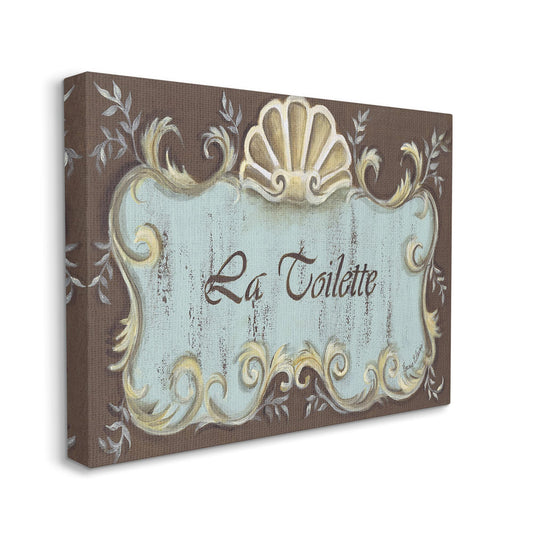 Stupell Industries La Toilette Aqua and Brown Scallop Shell Crest, Design by Bonnie Wrublesky Black Framed Wall Art, 24 x 30