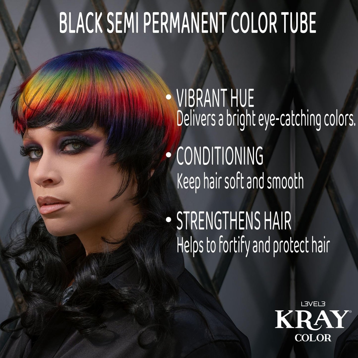 L3 - Level 3 Kray Semi Permanent Hair Color - Semi Permanent Hair Dye with Aloe Vera - Black
