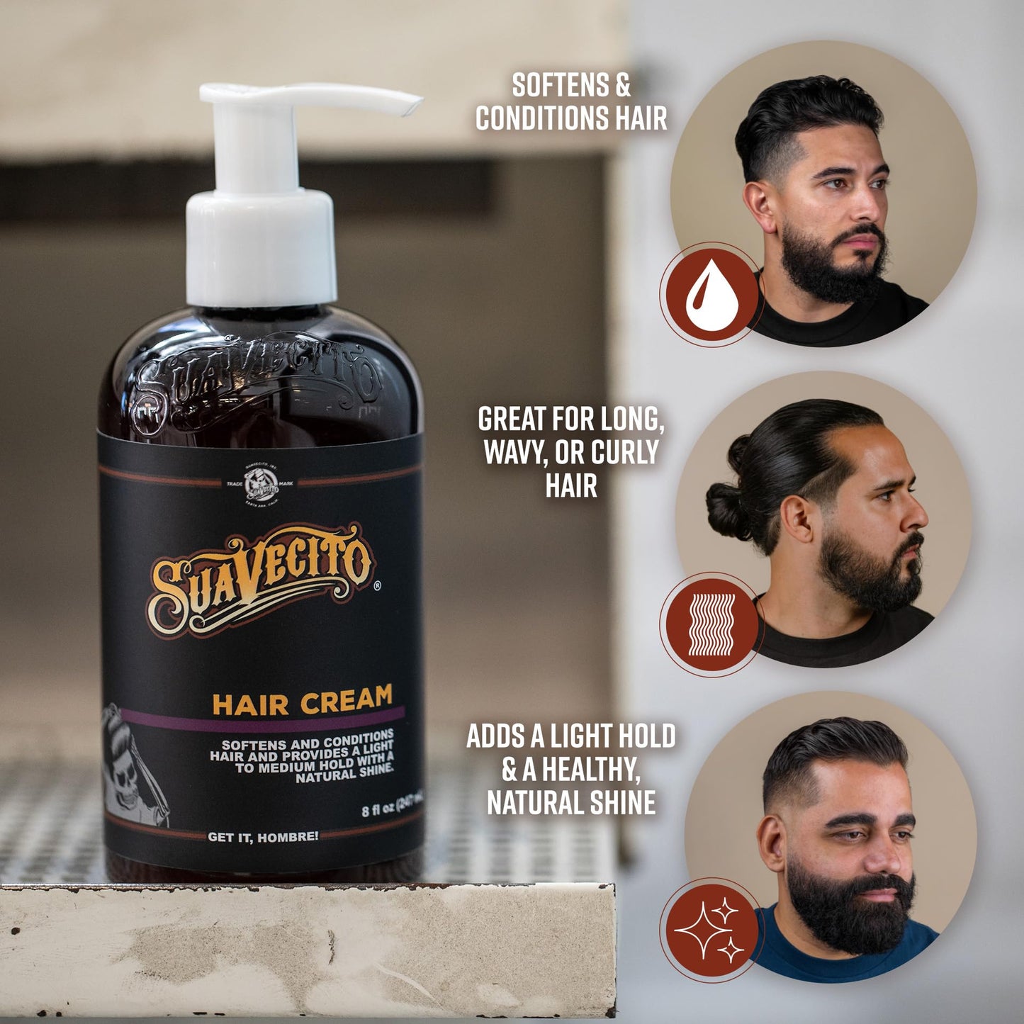 Suavecito Hair Cream Pump Bottle Medium Shine All Day Light Hold (16 oz)