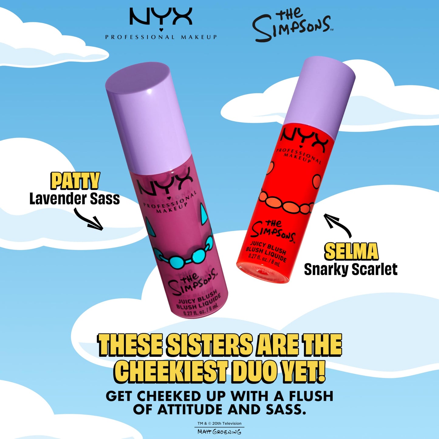 NYX PROFESSIONAL MAKEUP Saucy Sisters' Fat Cheeks Blush, Juicy Liquid Blush For A Radiant Pop of Color, The Simpsons Collaboration, Vegan