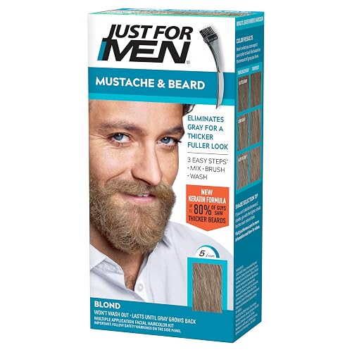 Just For Men Mustache & Beard, multiple uses Beard Dye for Men with Brush Included, With Keratin Biotin Aloe and Coconut Oil for Healthy Facial Hair